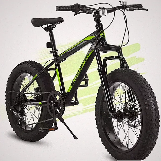 20in Fat Tire Black/Green Mountain Bike Ages 8-12 Year Old 7-Speed Kid Bike