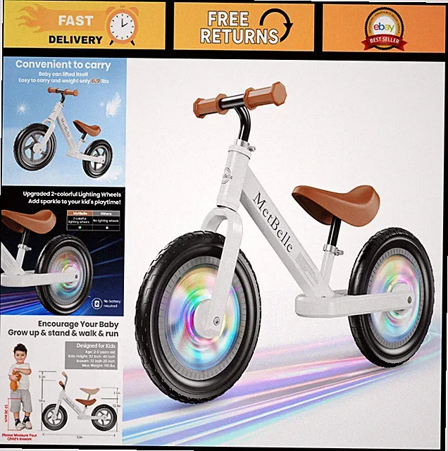 Toddler Balance Bike 1-3 Years, 12" No Pedal Kids Bike, Adjustable Seat, Lightwe