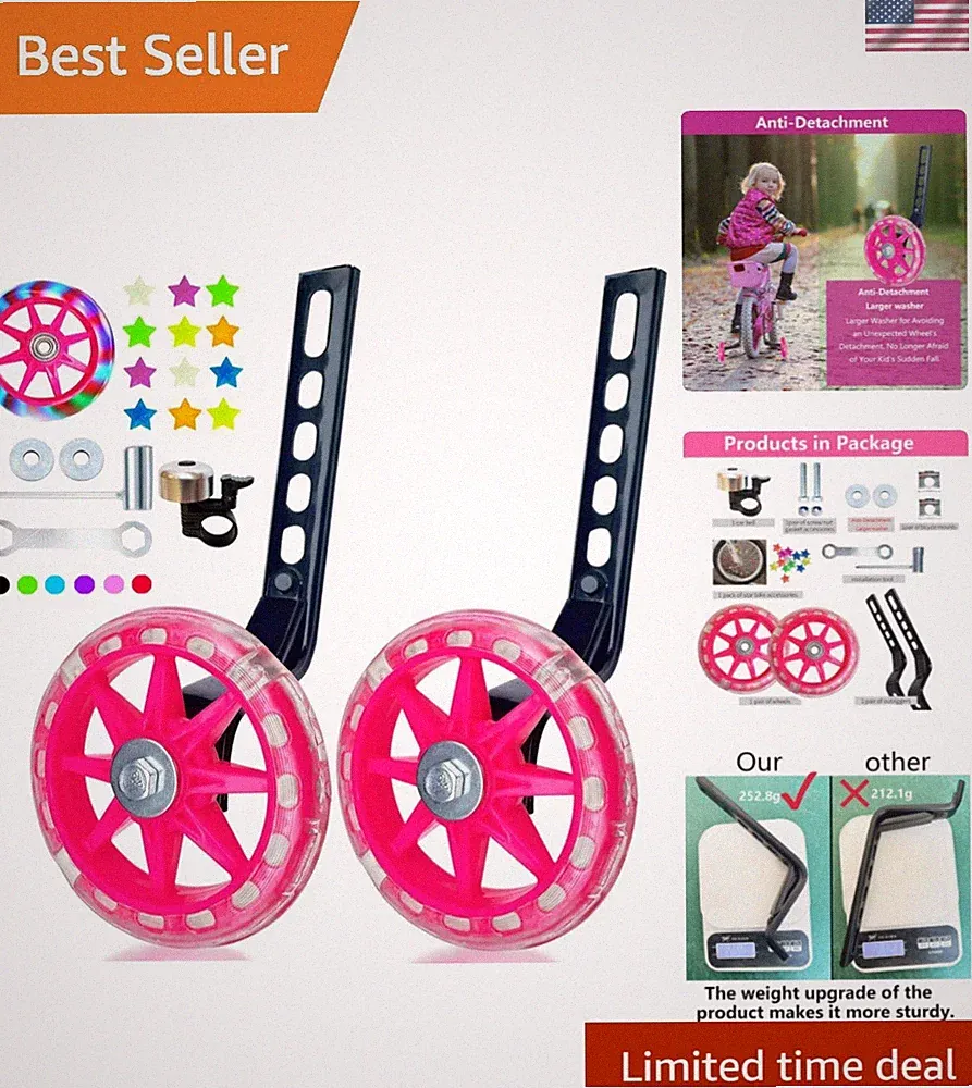 Training Wheels for Kids Bicycle,Flash Mute Big Wheel Compatible for 12 14 16...