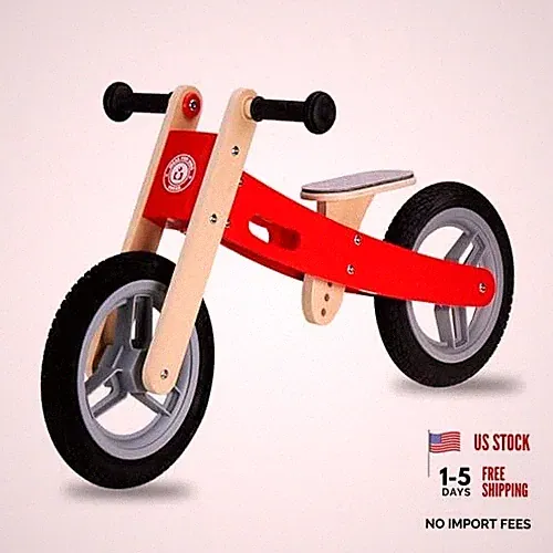 Wooden Toddler Balance Bike, Kids Balance Bike for 3 Year Old with Red